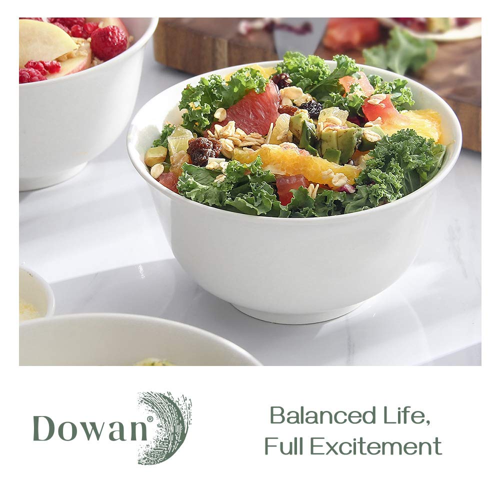 DOWAN 20oz Ceramic Cereal Bowls - 6 White Kitchen Soup Bowls Set - Deep White Bowls for Soup, Cereal and Salad, Microwave and Dishwasher Safe