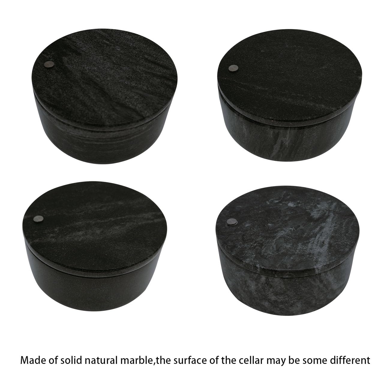 Kerixi Marble Salt Cellar and Storage Box with Two Compartments Salt Box with Swivel Lid for Storing Spice (Black)