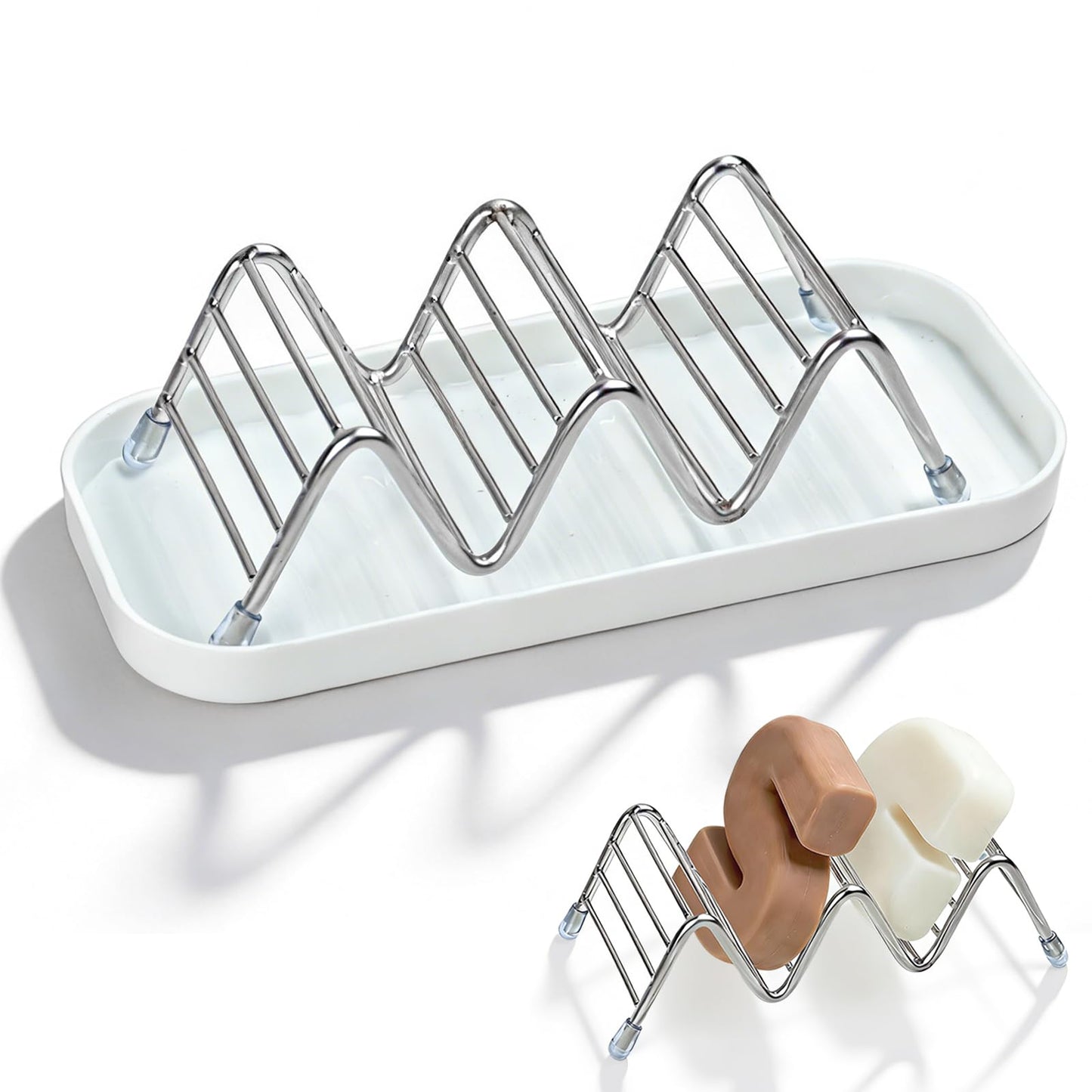 OZNER Wavy Soap Dish for Shower, 304 Stainless Steel Shampoo Bar Holder with Removable Drip Tray, Self Draining Quick Dry Bar Soap Holder for Shampoo Bars, Conditioner Bars & Soap, 1 Pack