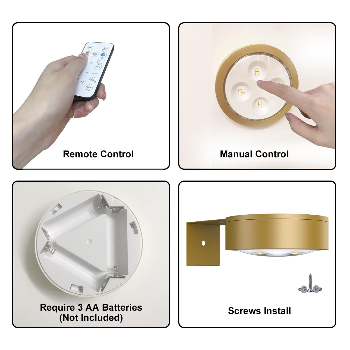 3Pack Picture Light Battery Operated Painting Lights for Wall Wireless Magnetic Display Art Light with Remote Control,Dimmable&Timer Portrait Light for Art Frame Artworking,Wall Decor Puck Lights-Gold