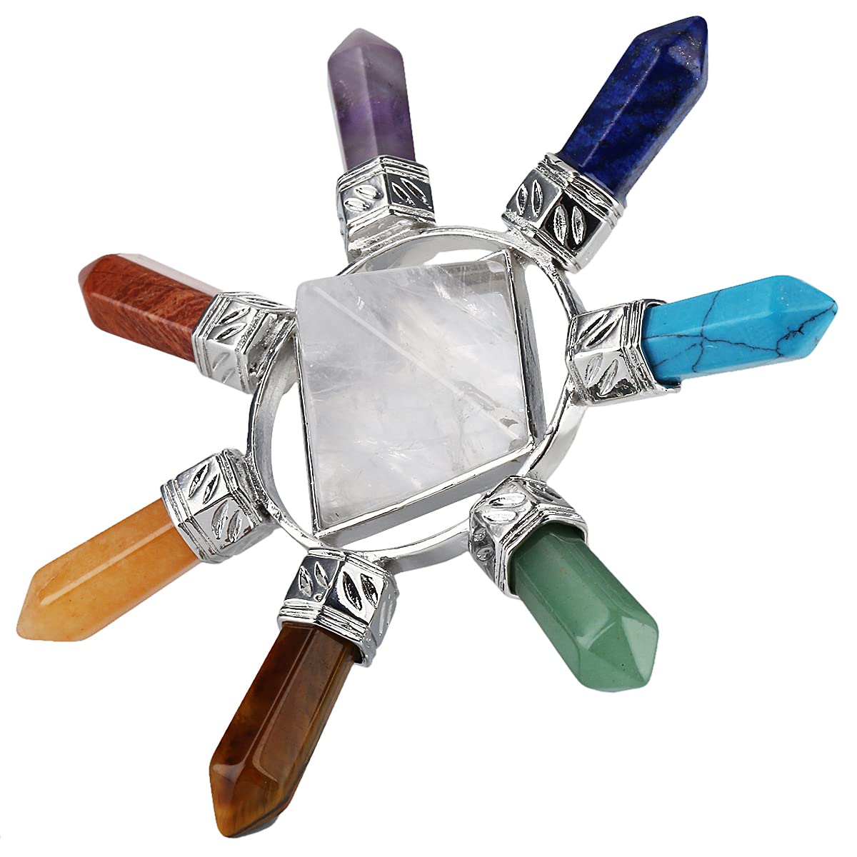 Rockcloud Pyramid & 7 Chakra Points Energy Generator,Reiki Healing Crystal Stone,Rock Quartz