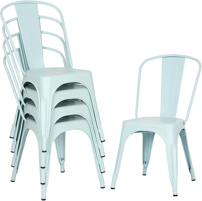 FDW | Set of 4 Metal Dining Chairs | Blue | Stackable Tolix Side Chairs with Backrest | Scratch-Resistant | Non-Slip Feet | Indoor/Outdoor Use | 330 lbs Capacity | Ideal for Kitchen & Restaurant