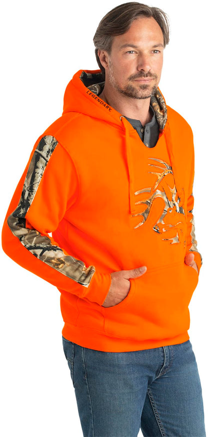 Legendary Whitetails Men's Camo Hoodie Pullover Sweatshirt Midweight V-Neck Design, Inferno, X-Large