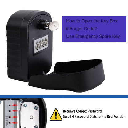 Xeano Extra Large Key Lock Box with 4 Digit Combination and Spare Key Sturdy Key Safe Box Wall Mounted Outdoor Intdoor Weatherproof Key Storage Box for Home Office Garage School Factory (Black)