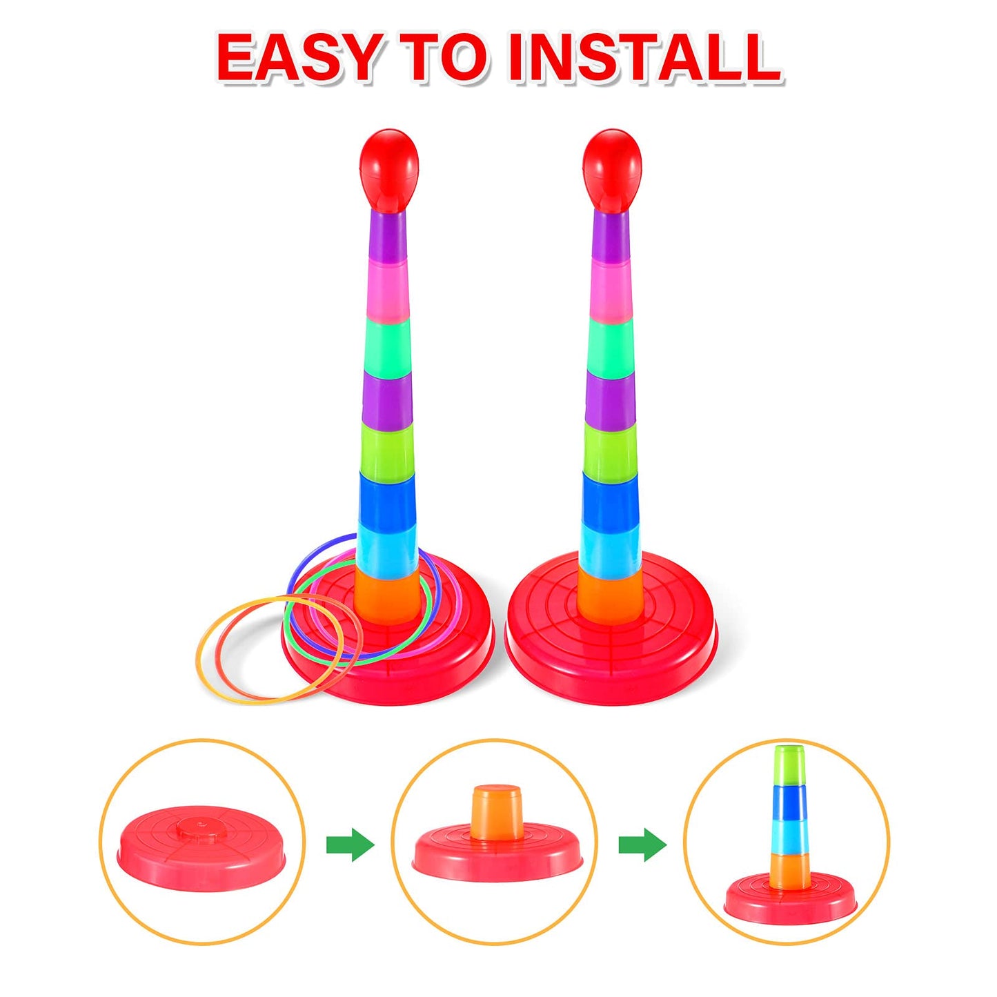 Sumind 2 Sets 18" Colorful Plastic Sport Ring Toss Game Set for Most Ages