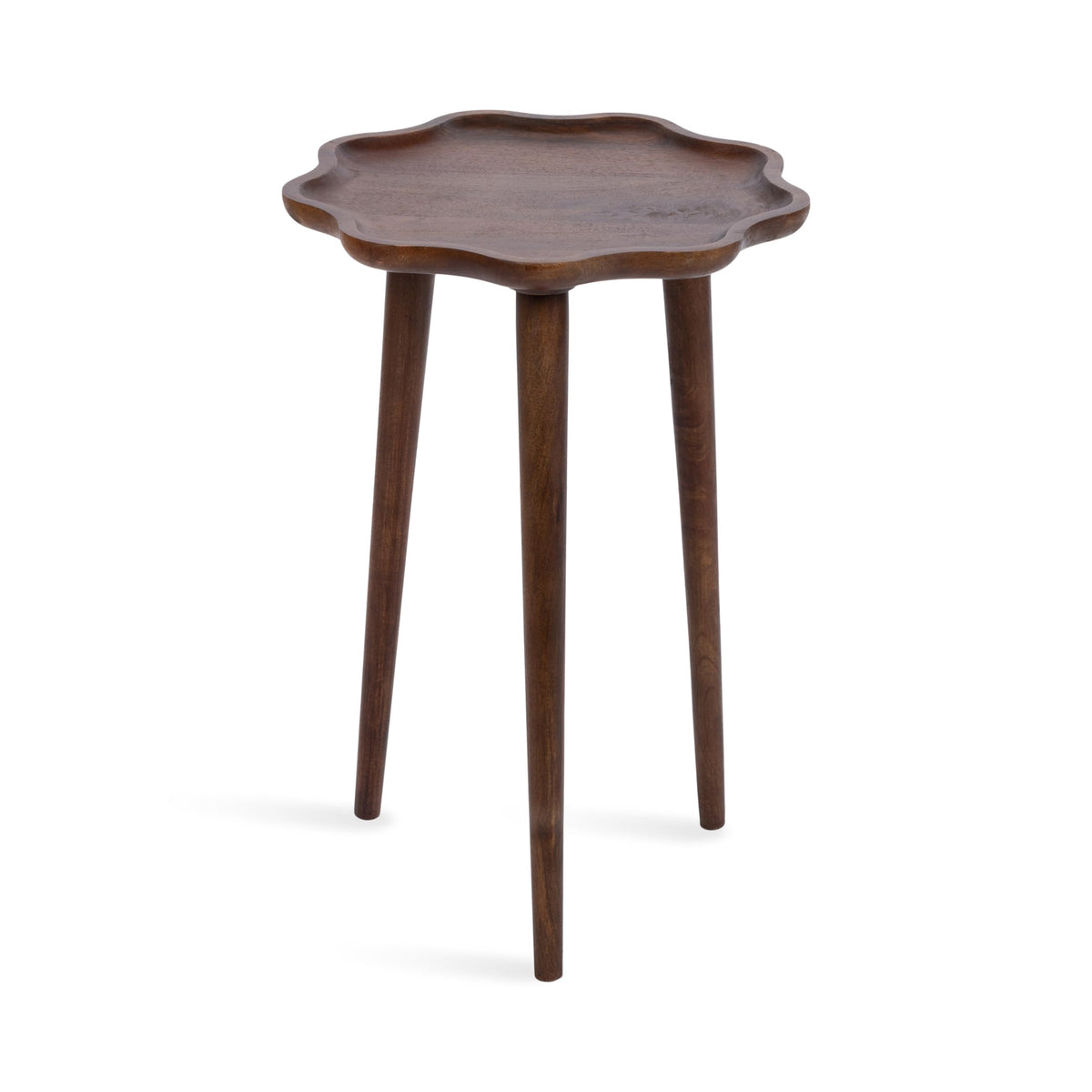 Kate and Laurel Alezar Modern Wooden Round Side Table, 15 x 15 x 22, Walnut Brown, Mid-Century Solid Wood End Table with Wavy Edge for Bedroom Nightstand or Living Room Accent Table