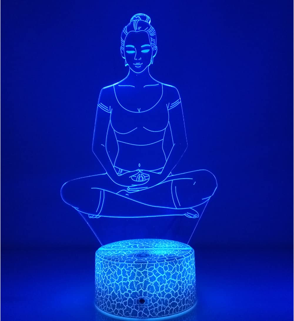 YTDZLTD Creative 3D Yoga Meditation Night Light 16 Colors Changing USB Powered Remote Control Touch Switch Decor Lamp Optical Illusion LED Table Desk Lamp