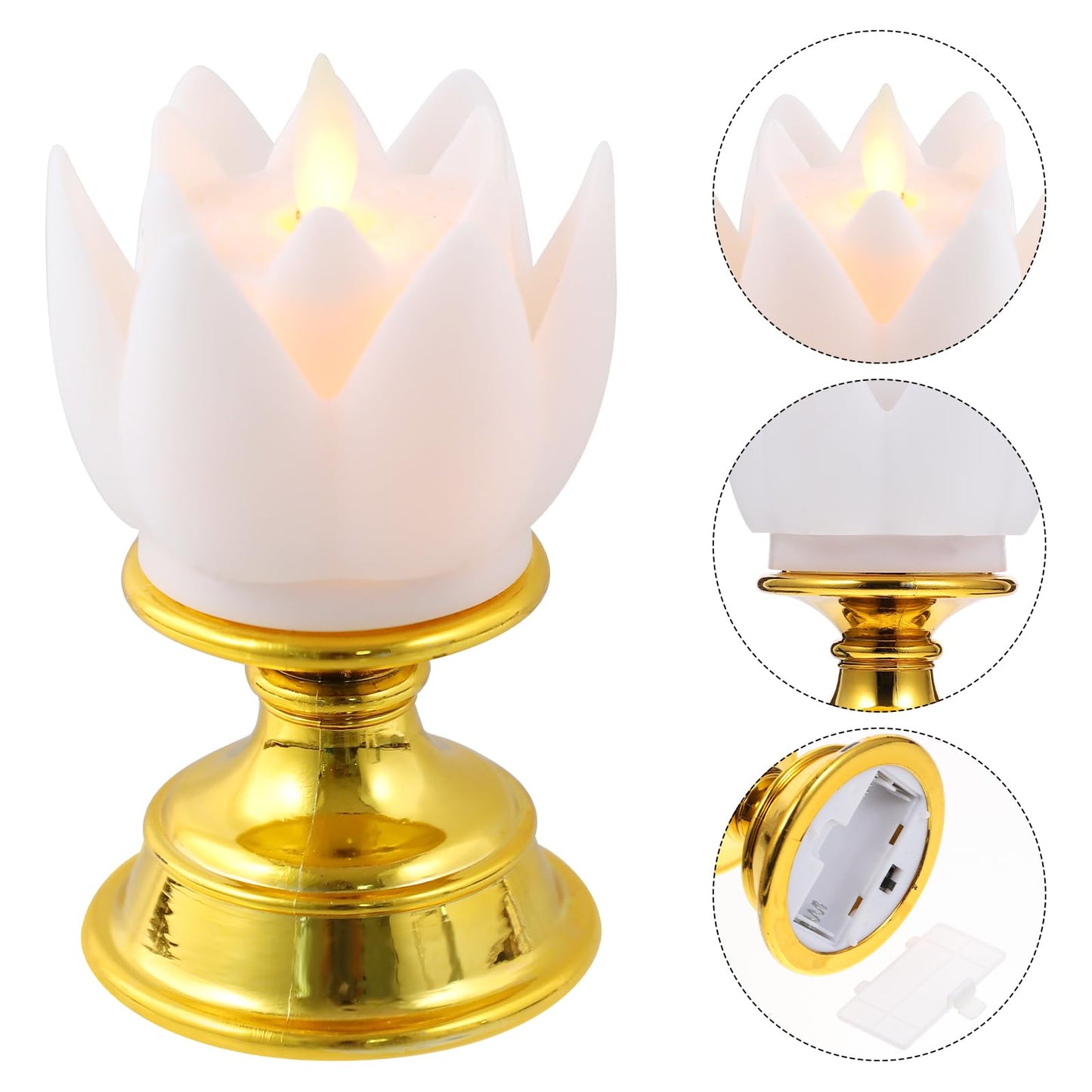 Garneck 2 PCS LED Lotus Buddhist Lights - Buddhist Supplies Altar Lamp - Pure White Buddhist LED Fake Oil Light - Vintage LED Candles Buddha Occasions