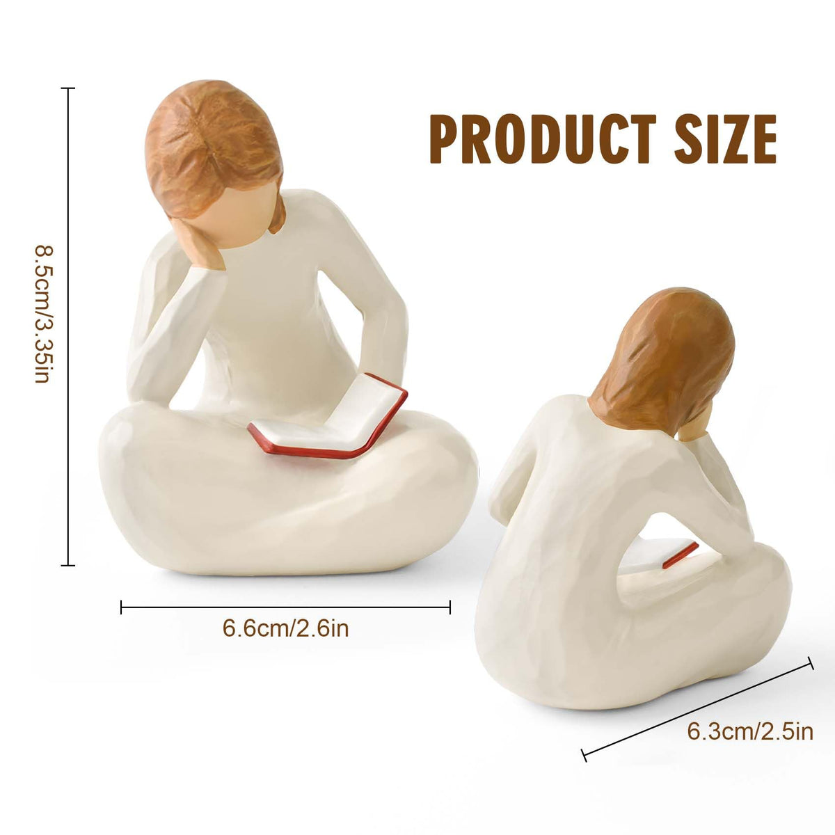 Cuayaes Reading Thinker Statue Book Lover Gifts for Women Readers, Graduates, Students, Teachers, Bookshelf Decor Aesthetic Sculpture Home Decor for Shelves Desk Office Living Room