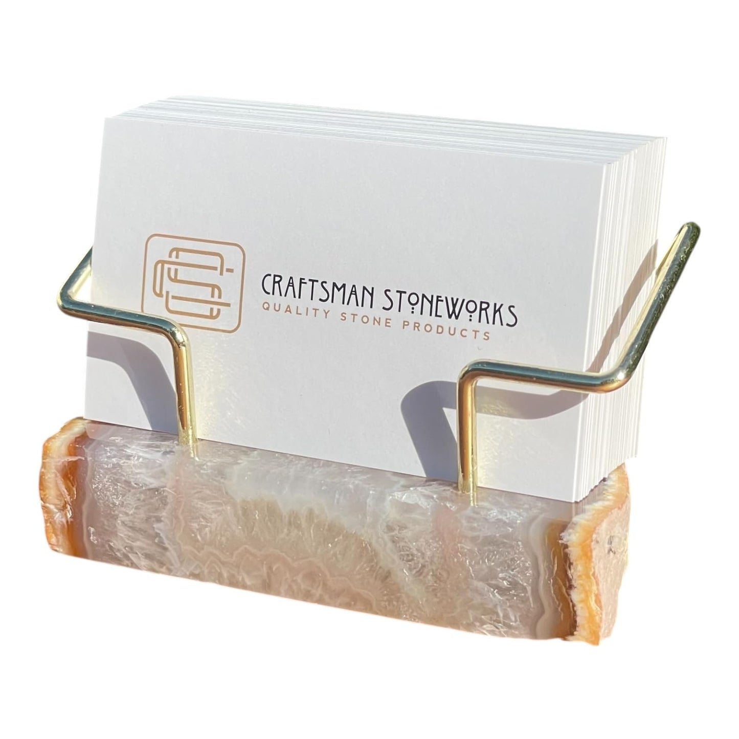 Craftsman Stoneworks Dyed Agate Business Card Holder Desktop Display Stand with Metal Wire Holder for Office Professionals - Holds up to 70 Cards (Natural, Medium)