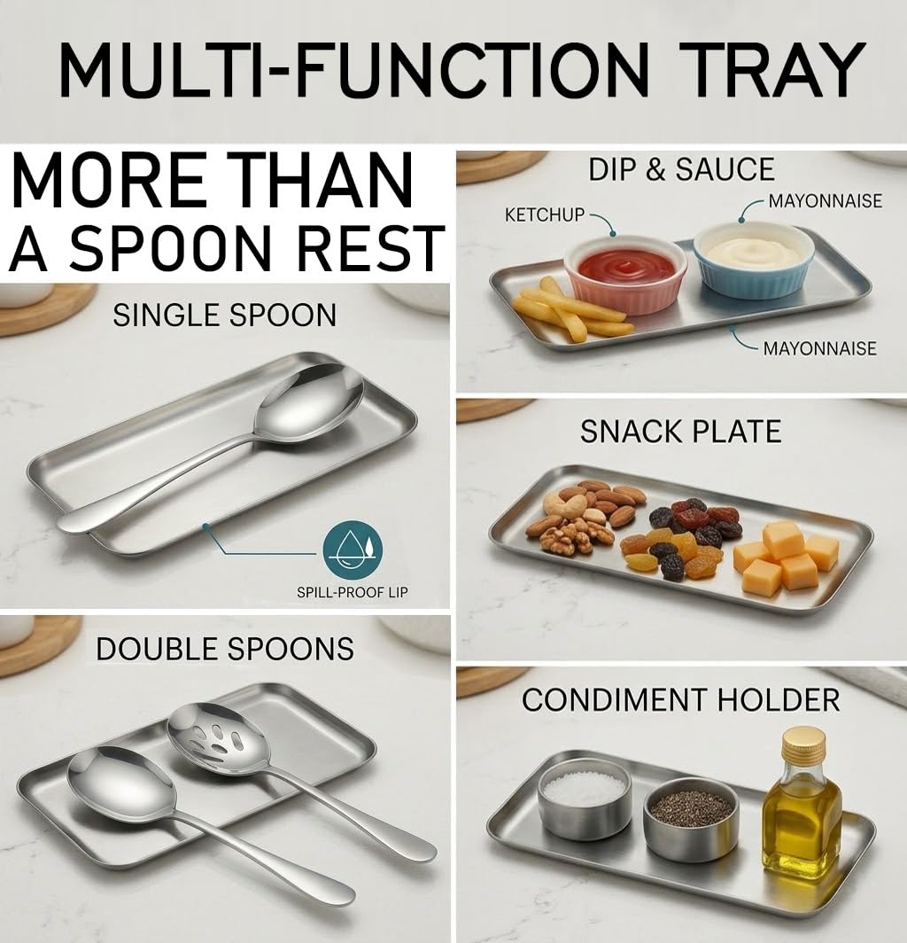4-Piece Serving Spoons Set with 2 Spoon Rests, 18/8 304 Stainless Steel, Large Buffet Serving Spoons, Heavy Duty Flatware Utensils for Banquet, Cooking & Kitchen