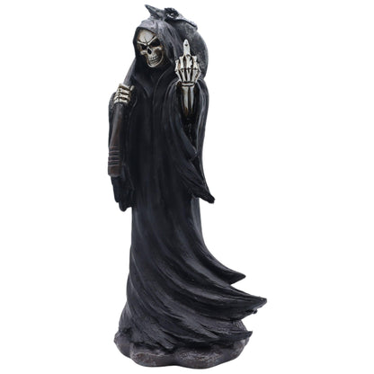 Candy Creations On Cloud 9 Grim Reaper Holding Up Middle Finger Statue, Death Halloween Gothic Figurine, Horror Home Decor