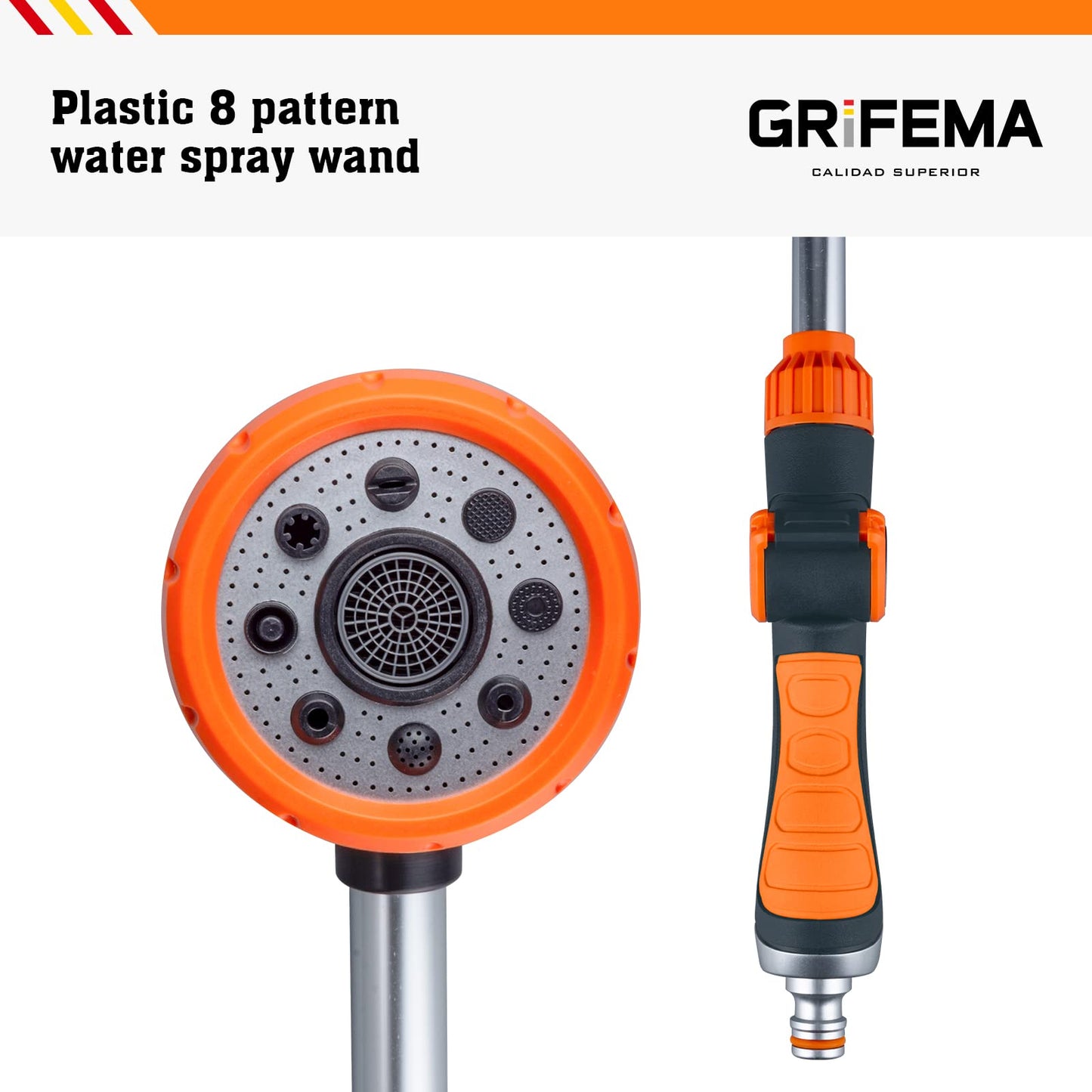 GRIFEMA GE1305 Watering Lance, Extended Hose Pipe Spray Gun with 8 Modes, Watering Wand for Hanging Basket Watering, Lawn Watering, Car Washing, Pet Bathing [Amazon Exclusive],Orange/Black