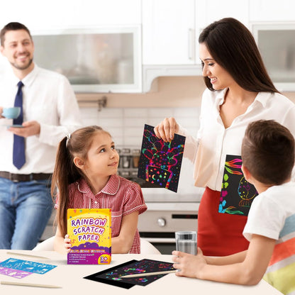 FUNNYB&G Rainbow Scratch Paper Art for Kids - 60 Pcs Magic Rainbow Scratch Paper Off Set Scratch Easter Crafts Arts Supplies Kits Pads Sheets for Party Games Halloween Christmas Birthday Gifts
