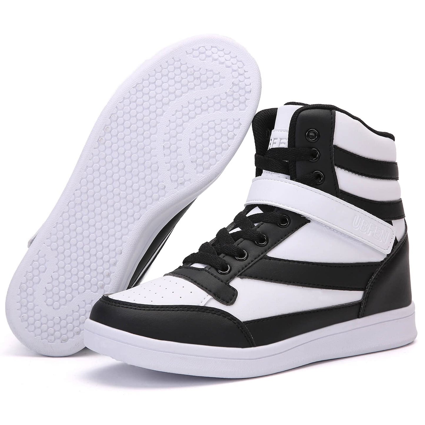 UBFEN Womens High Top Ankle Support Sneakers Black White Hidden Wedge Heel Retro Halloween Party Tennis Shoes for Girls Cosplay Removable Insole Footwear Size 7.5