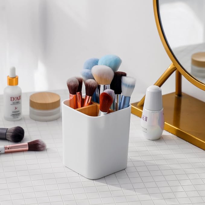 Bamboo Toothbrush Holder for Bathrooms, 4 Slots Toothbrush and Toothpaste