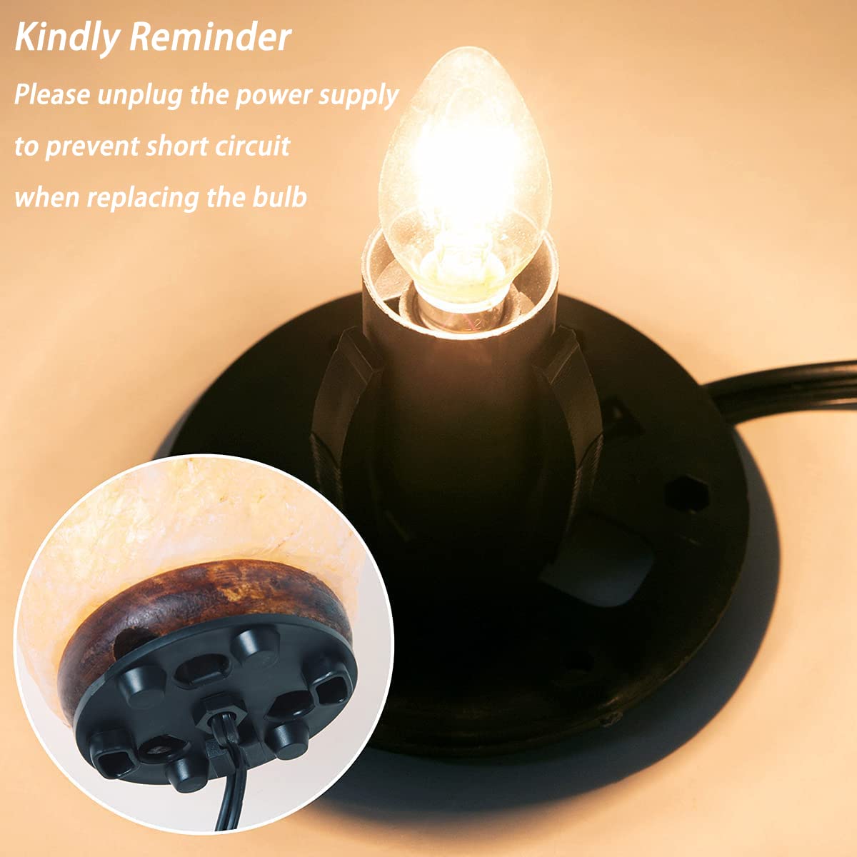 OHLGT Himalayan Salt Lamp Cord Replacement with Dimmer Switch(2-Pack) and E12 Halogen Salt Lamp Bulbs(6-Pack) New Series (5 Feet Cord & 3.34 Inch Base)