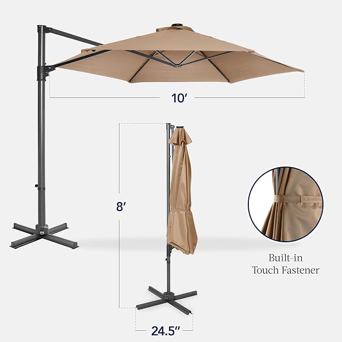 Best Choice Products 10ft Offset Cantilever Hanging Market Patio Umbrella, Smooth 360° Rotation, 8 Sturdy Ribs, Easy Adjustment - Tan