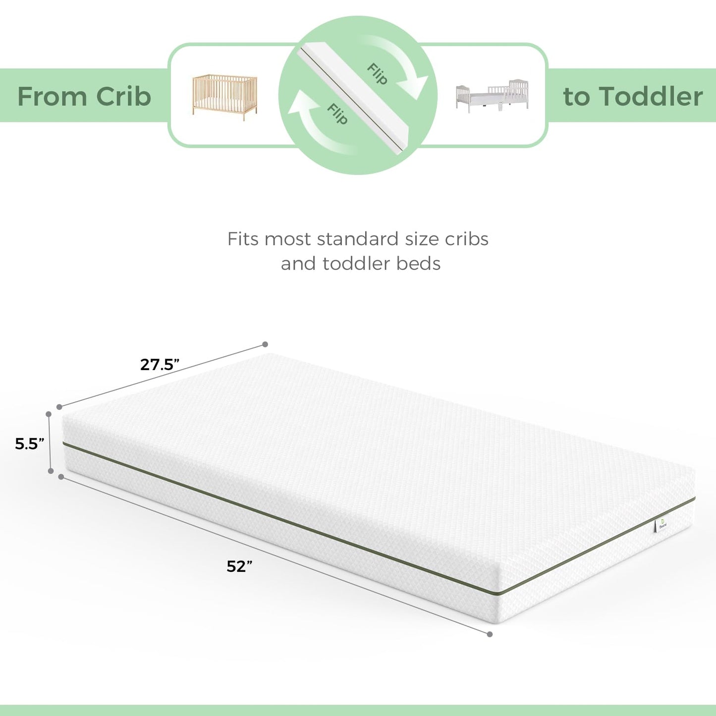 Dourxi Crib Mattress, Dual-Sided Comfort Baby and Toddler Mattress with Gel Memory Foam and Removable Cover, Fits Standard Size Cribs and Toddler Bed, 52x27.5x5.5 inches