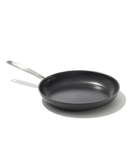 OXO Enhanced 10" Frying Pan Skillet, PFAS-Free Ceramic Nonstick, Durable Hard Anodized Cookware, Scratch Resistant, Stainless Steel Handle, Good Grips, Dishwasher Safe, Oven safe, Black