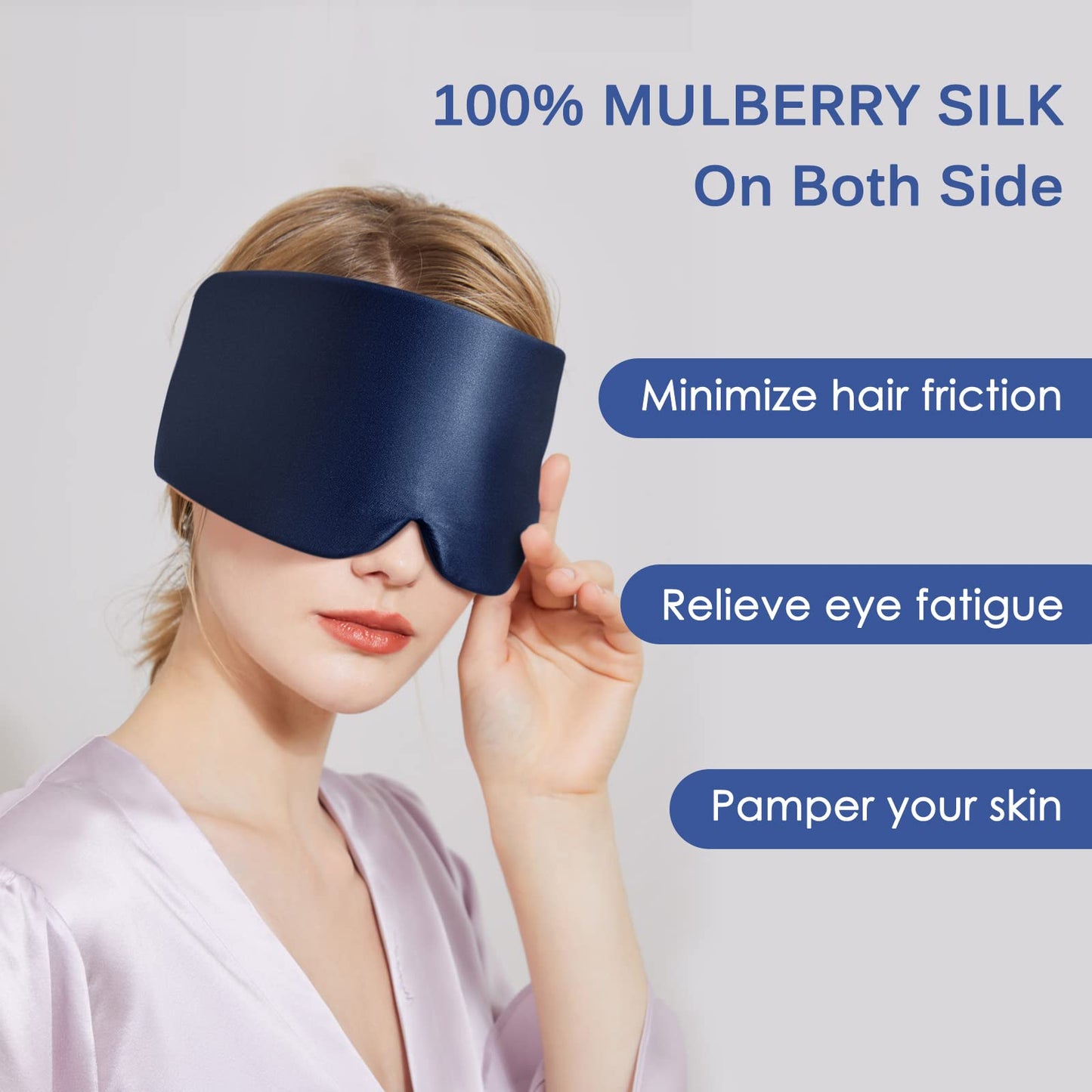 OLESILK Sleep Mask, 100% Natural Mulberry Silk Eye Mask for Women and Men with Adjustable Strap, Large in Size, Blindfold for All Night Sleep, Navy