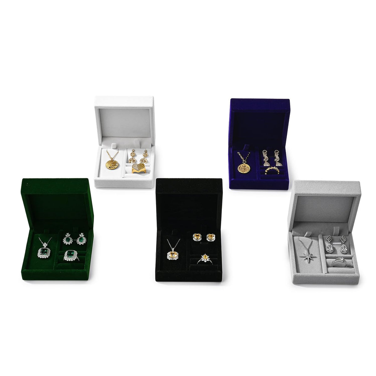 Papten 3 in 1 Velvet Jewelry Set Gift Box Earring Gift Box Ring Necklace Boxes Small Jewelry Storage Boxes for Travel Birthday Mother's Day Valentine's Day Gifts (Dark Green)