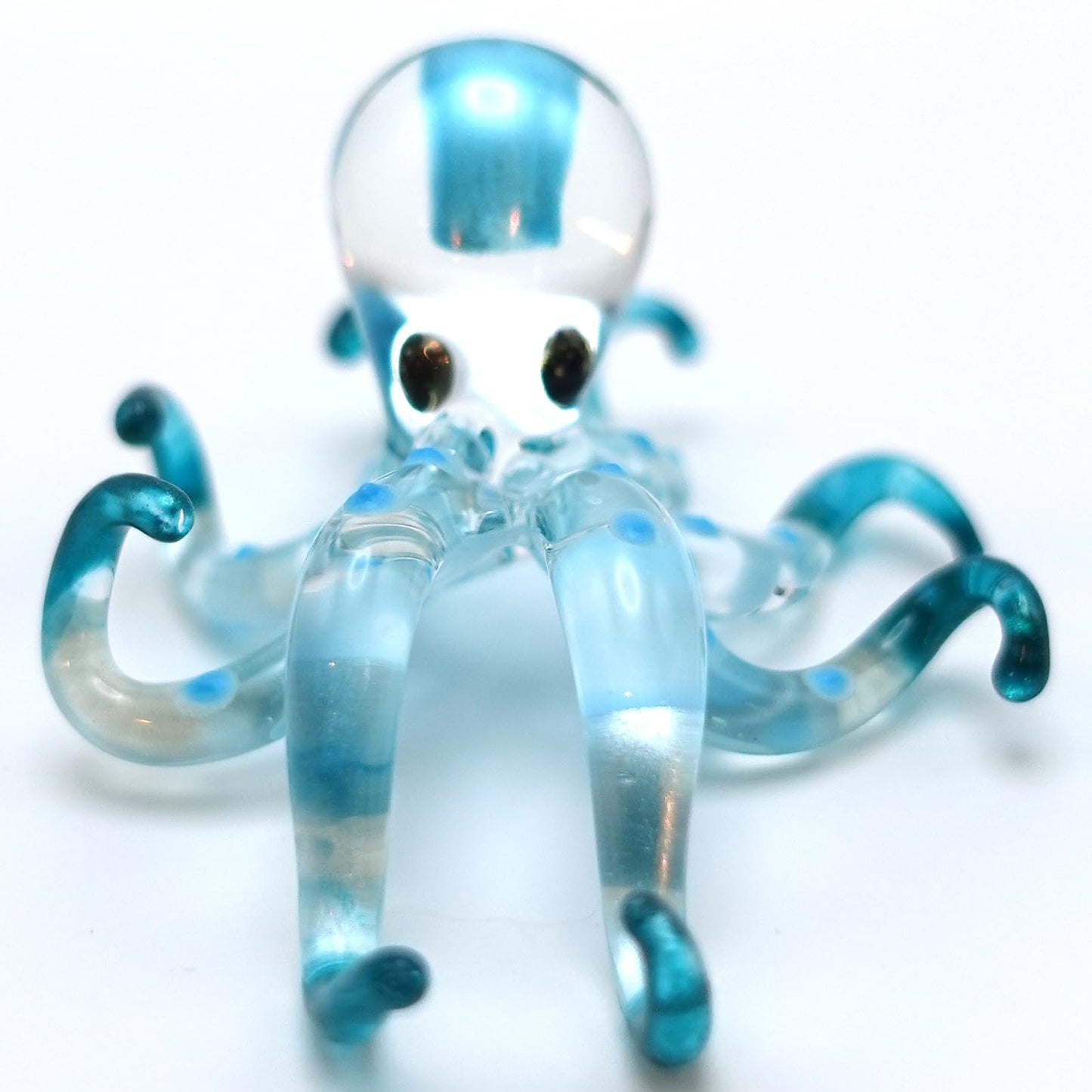 Sansukjai Octopus Tiny Miniature Hand Blown Glass Art Figurines Sea Animals Collectible Gift Decorate (Clear Blue)