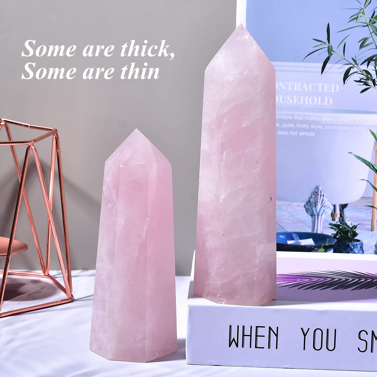 MOGEMT Natural Rose Quartz Obelisk Tower Large Healing Crystal Wand Point 6 Faceted Reiki Chakra Meditation Therapy 1-1.5 LBS