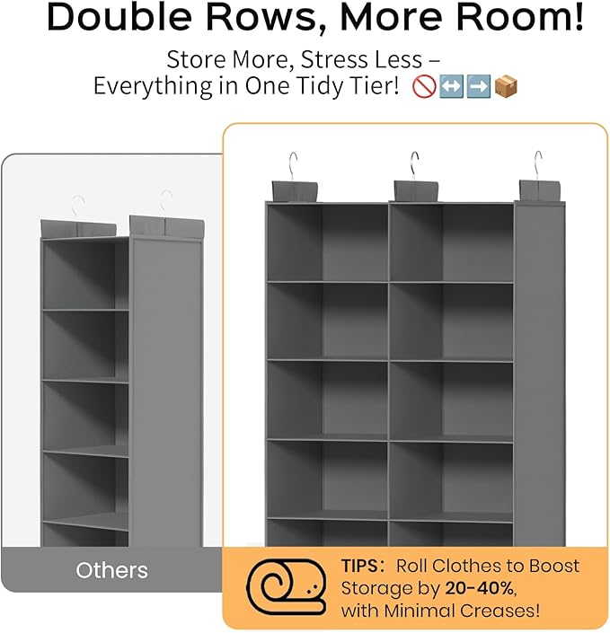 Grey 5-Tier Hanging Closet Storage Organizer