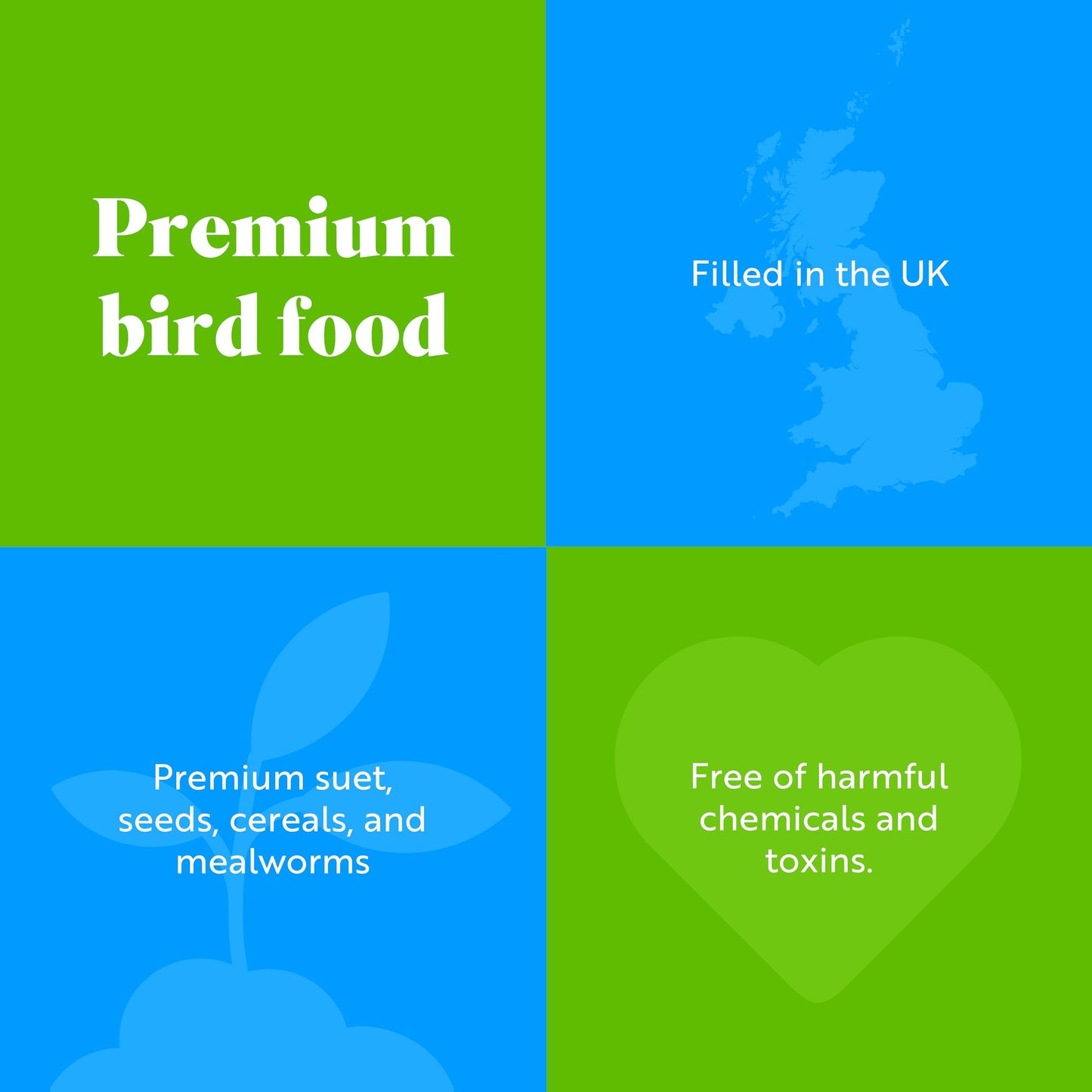 Coconut Bird Feeder Halves, Wild Bird Food for Small Birds with Suet, Dried Mealworms, Seeds, and Cereals, High Energy Food, Filled in the UK, Suitable for Year-Round Feeding - RSPB x 10 (320g)