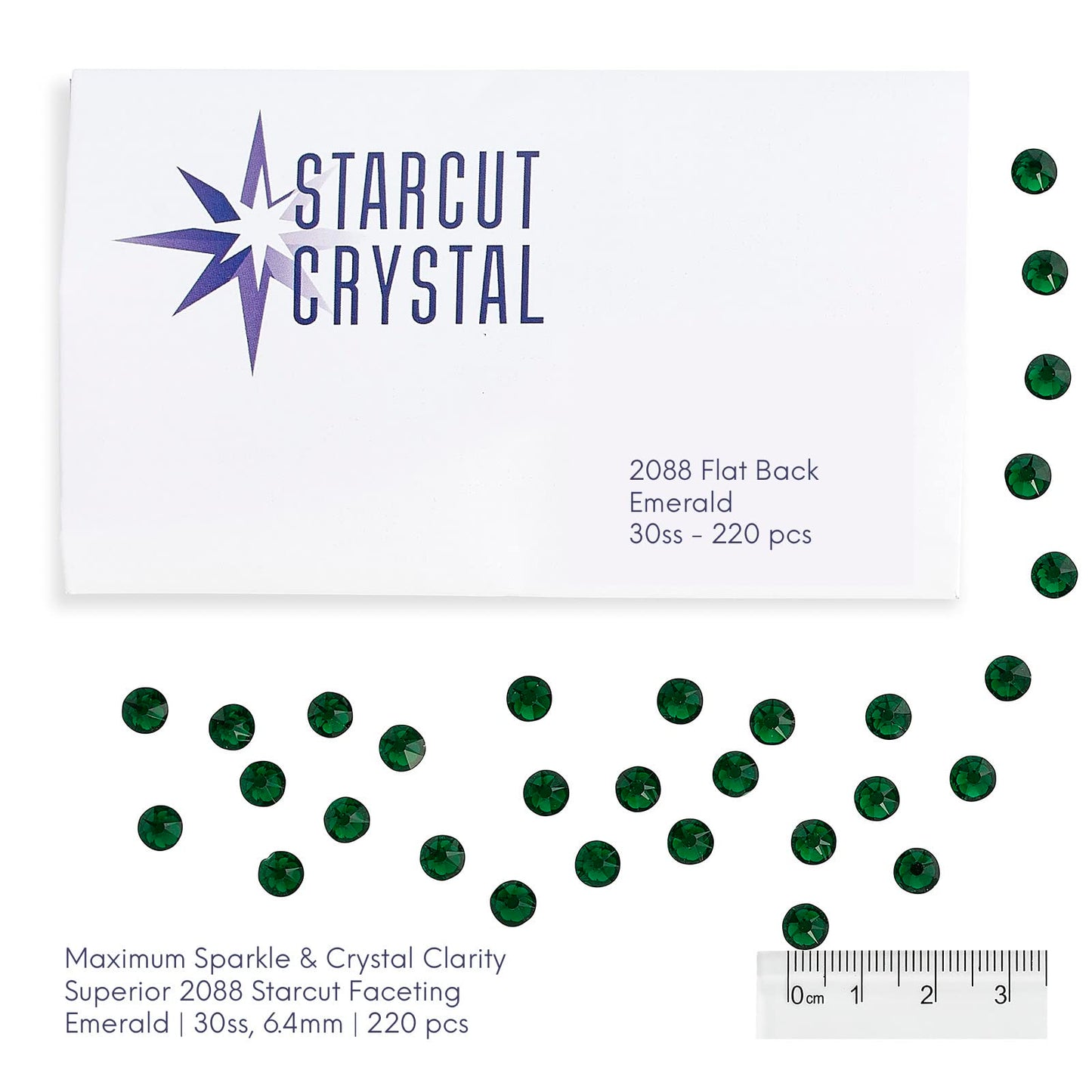 Starcut Crystal | Green 2088 Cut Flatback Crystal Rhinestones with Superior Faceting for Maximum Brilliance Emerald 6mm - 220 Pieces