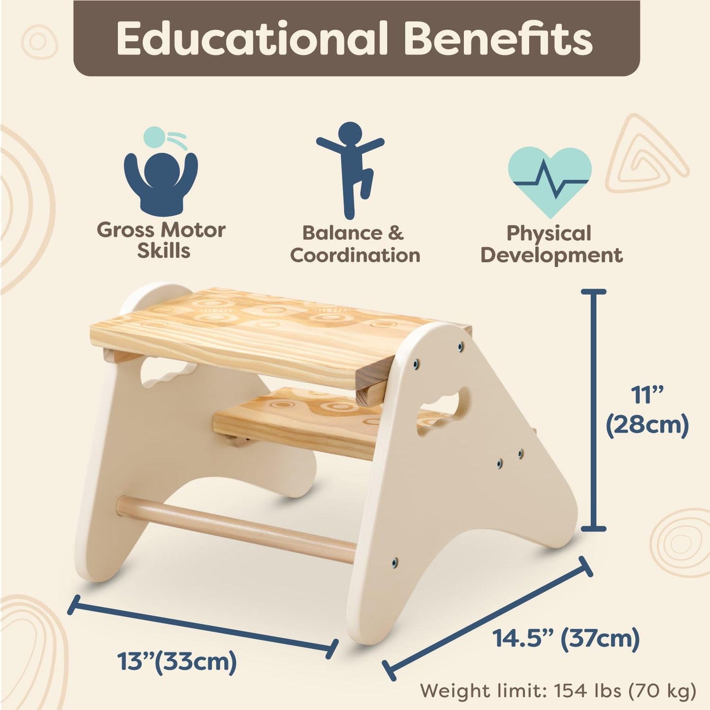B. toys – Step Stool for Kids – Ivory & Wood Stepping Stool – Furniture for Toddlers – Peek – A – Boost – 2+ Years