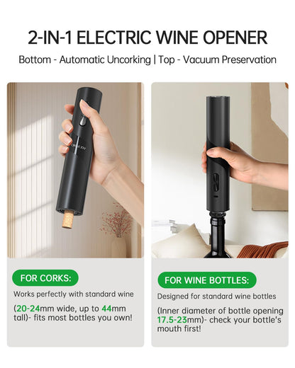 CIRCLE JOY Rechargeable Wine Opener Electric Wine Bottle Opener 7-in-1 Wine Gift Set with Electric Vacuum Pump, Charging Station, Foil Cutter, Wine Aerator Pourer and 2 Wine Stoppers