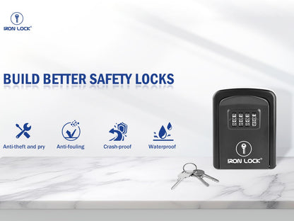 Iron Lock® Key Lock Box Wall Mount – Waterproof Heavy Duty Metal Lock Box for Keys with 4-Digit Combination & Resettable Code – Outdoor/Indoor Key Safe for Home, Office & Airbnb (Black, Small)