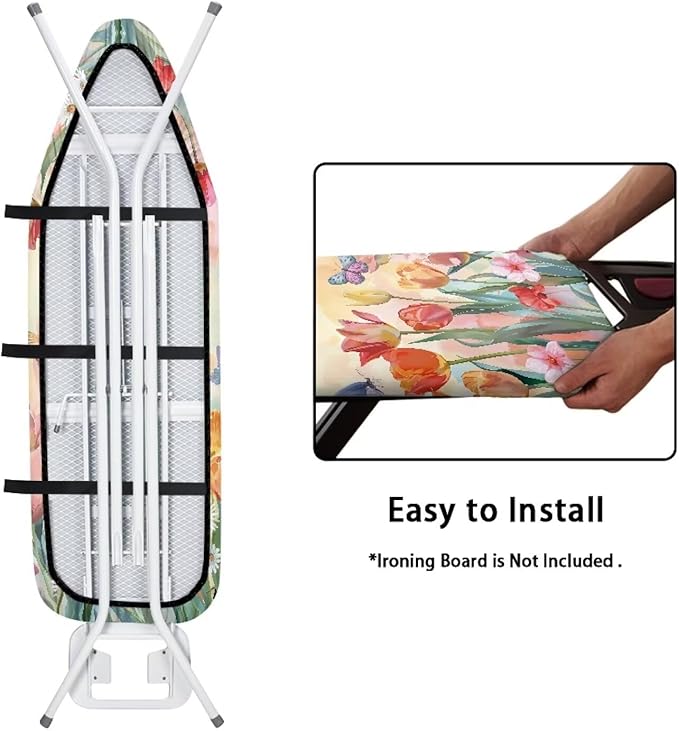 Sprowallow Tulip Butterfly Ironing Board Cover and Pad 15x54 Inch Standard Size