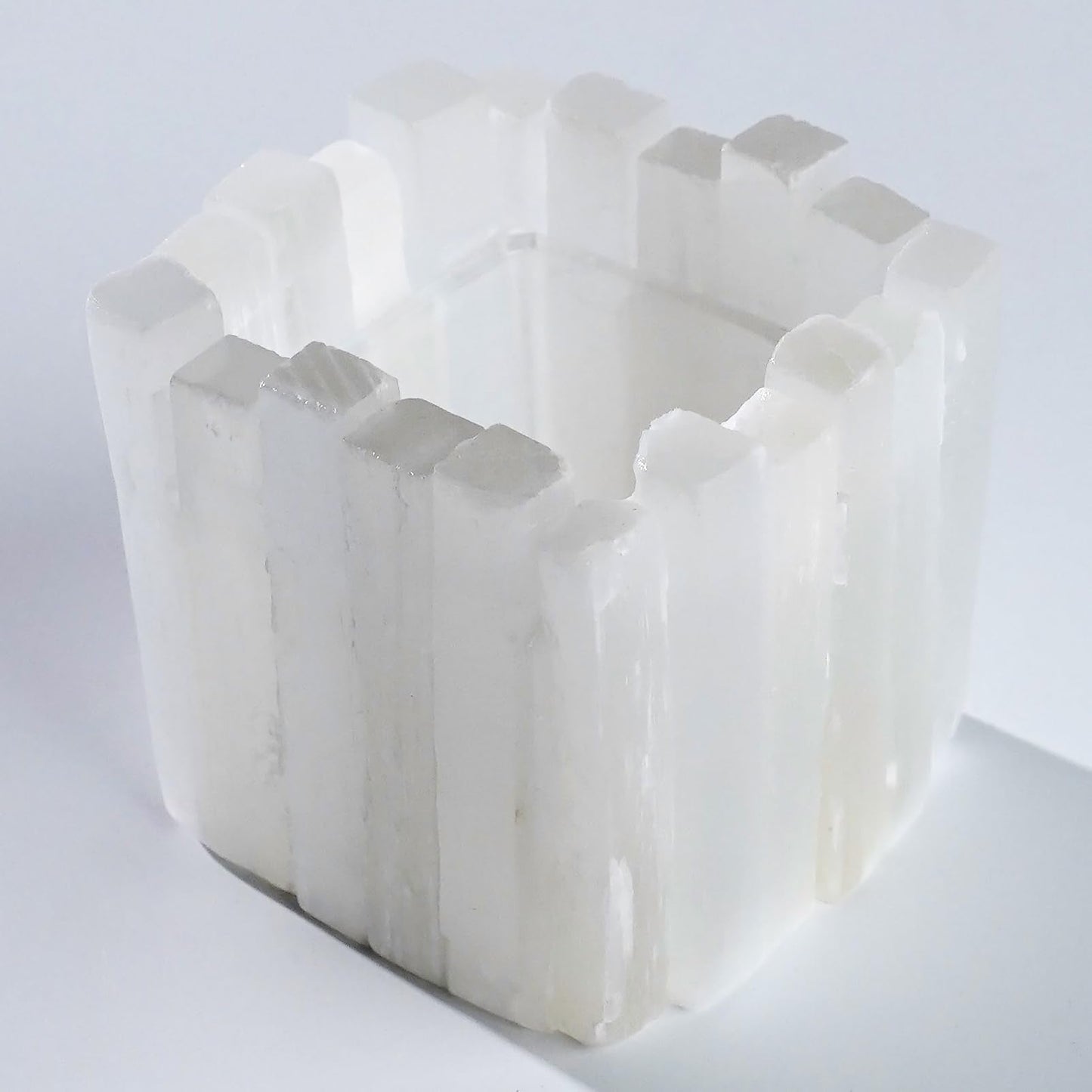 Natural Selenite Candle Holder for Tea Lights Irregularly Arranged Selenite Wand Candlesticks - Elegant Home Decor (Square Candle Holder)