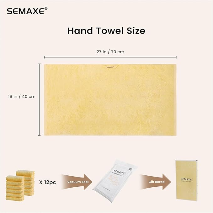 SEMAXE 12 Pack Hand Towels for Bathroom, 100% Cotton Towels