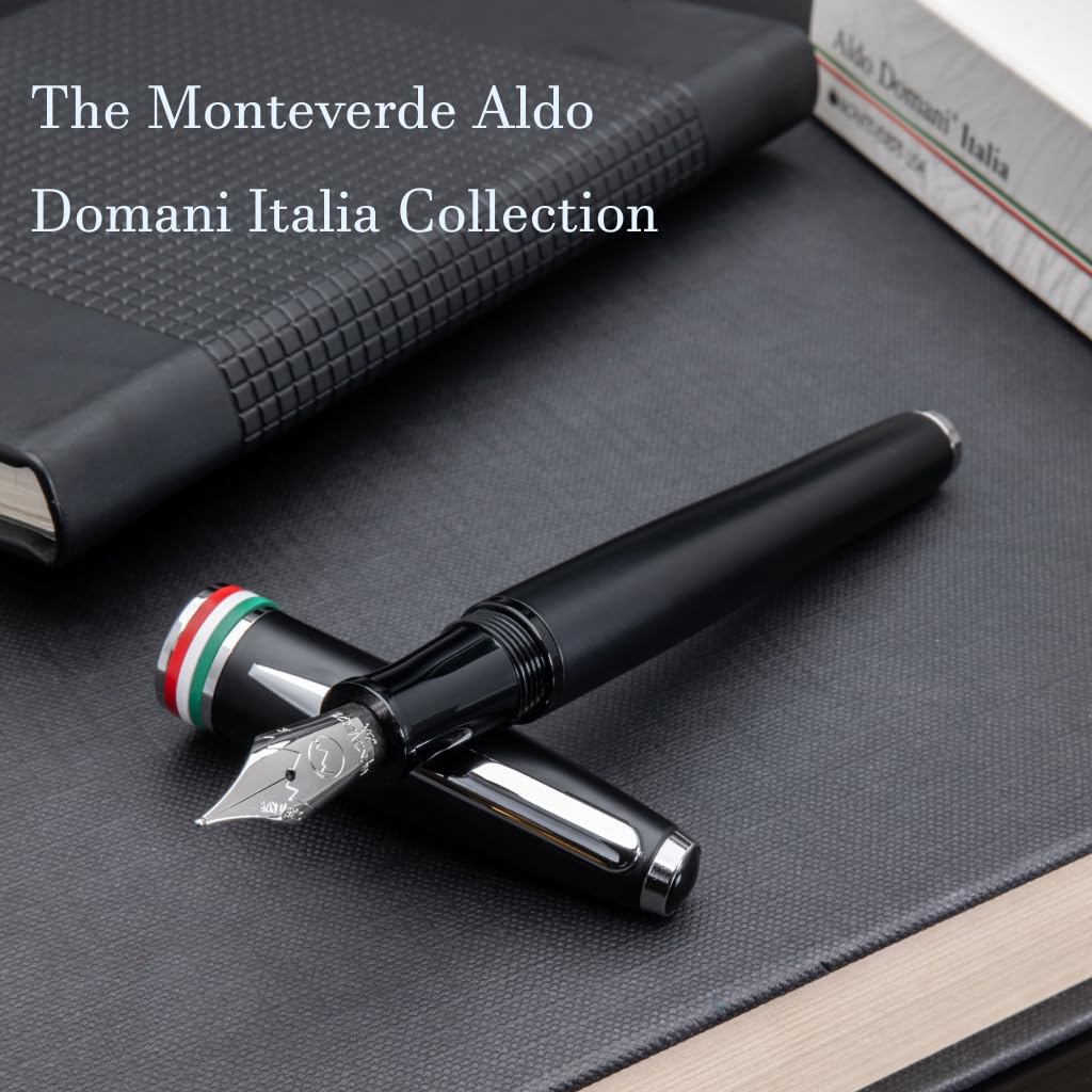 Monteverde USA Aldo Domani Italia Fountain Pen Matte Black – Fine Nib – Free Ink Bottle, Converter & Cartridges – German JoWo Nib – Gift-Boxed Luxury Pen