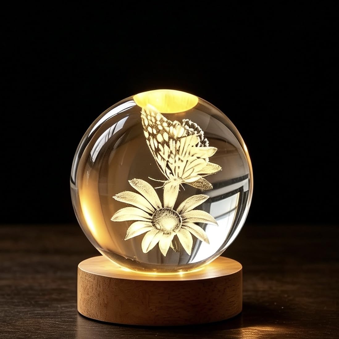 3D Butterfly Flowers Crystal Ball, 2.4inch Gifts Decorative Balls Glass, Laser Engraved Model Indoor Decoration Ball, Paperweight Display Sculpture Home Decor Crafts for Mom, Girls, Friends