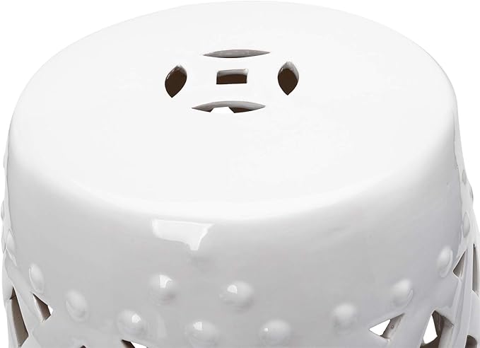 Outsunny 13" x 18" Ceramic Garden Stool with Woven Lattice Design & Glazed Strong Materials Decorative Outdoor Stool, White