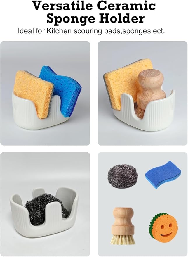 Ceramic Sponge Holder, 2-Slot Dish Sponge Holder
