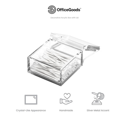 OfficeGoods Acrylic Desk Organizer w/Silver Base – Functional & Elegant Odds & Ends Box for Display or Storage – Perfect for Home or Office, Kitchen, Bathroom Vanity, Curio Display - Medium