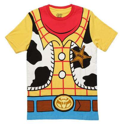Toy Story Sheriff Woody Cowboy Costume Adult T-Shirt (SM, Yellow)