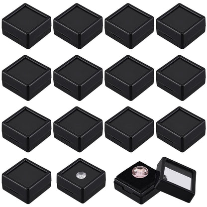 BENECREAT 70 Pack Black Gemstone Display Box, 1.16x1.16x0.63Inch Plastic Square Jewelry Storage Box with Clear Top Lids
