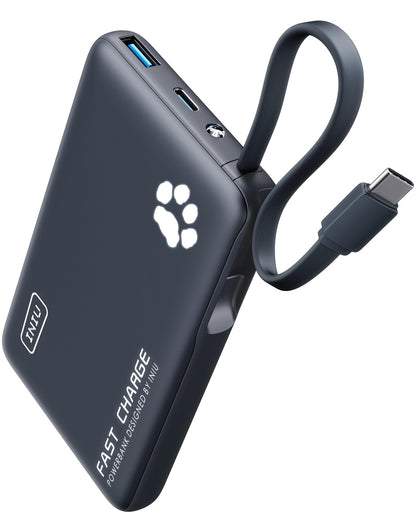 INIU 45W Portable Charger, 10000mAh Built-in USB C Cable Fast Charging Power Bank, Small Type C Battery Pack, Powerbank for iPhone 17 16 15 14, iPad, Samsung S25 S24 etc. Travel Camping Essentials