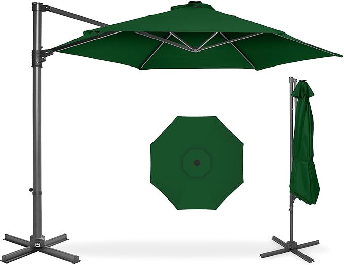 Best Choice Products 10ft Offset Cantilever Hanging Market Patio Umbrella, Smooth 360° Rotation, 8 Sturdy Ribs, Easy Adjustment - Green