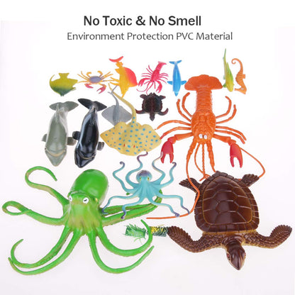 Nabance Large Sea Animal Figures Toys 18PCS Plastic Sea Creatures for Bath Ocean Animals Figures Learning Colour Toy Educational for Child Kids Toddler Gift