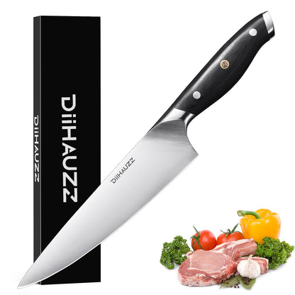 DiiHAUZZ Chef Knife, 8 Inch Ultra Sharp Kitchen Knife, Professional High Carbon Steel Chefs Knife with Full-Tang Ergonomic Handle for Kitchen, Gift Box for Mothers Day Gift