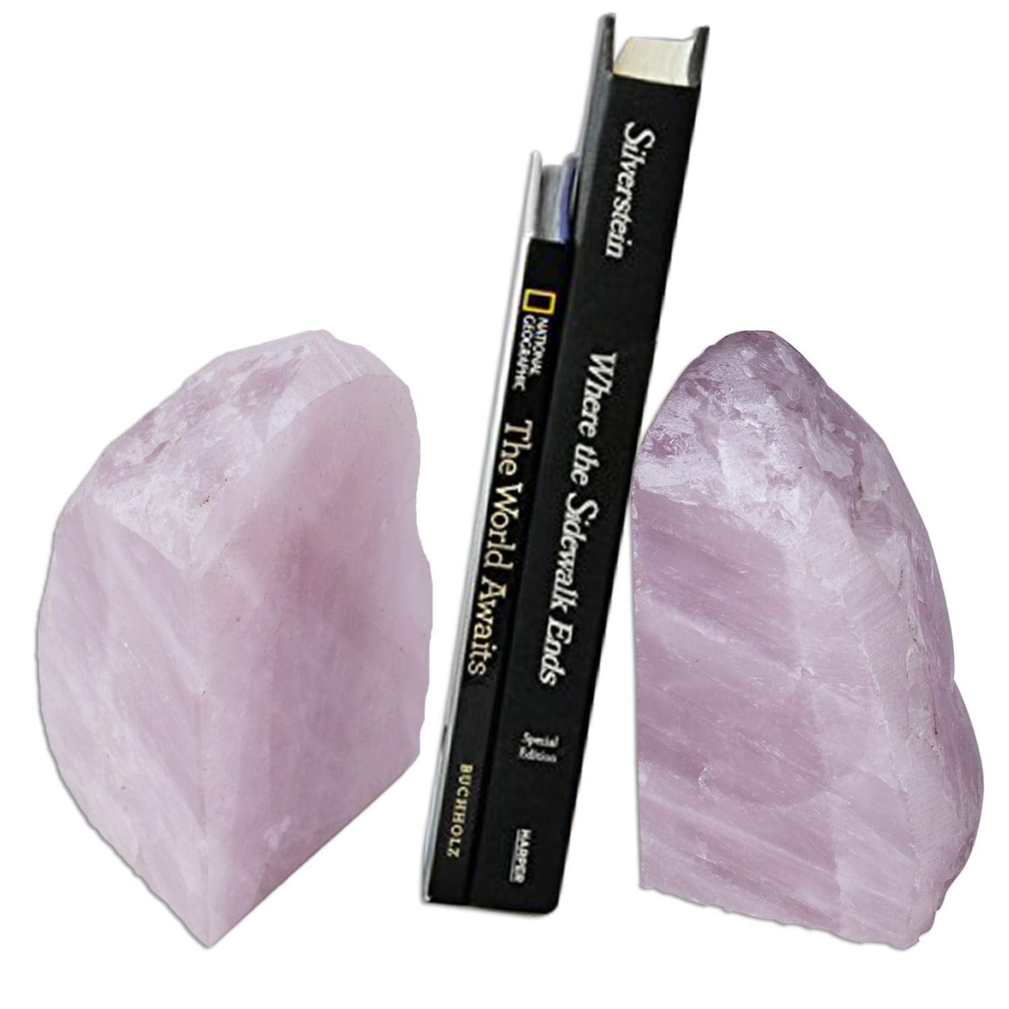 AMOYSTONE Teal Agate Bookends 3-4 lbs & Rose Quartz Bookends 3-4 lbs for Home Decor