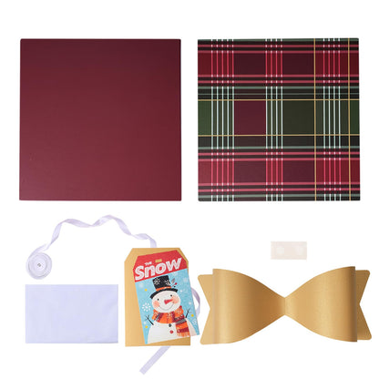 BIOBROWN Medium Christmas Gift Boxes with Lids for Presents, 9x9x9 Inches Red and Green Tartan Plaid Design Collapsible Gift Box for Xmas, Party, Holiday